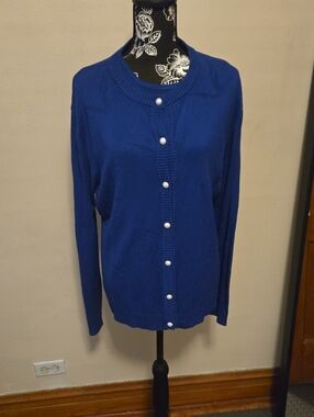 Women's Zeta Phi Beta Size L  2 Piece Button-Front Sweater Cardigan - Royal Blue
